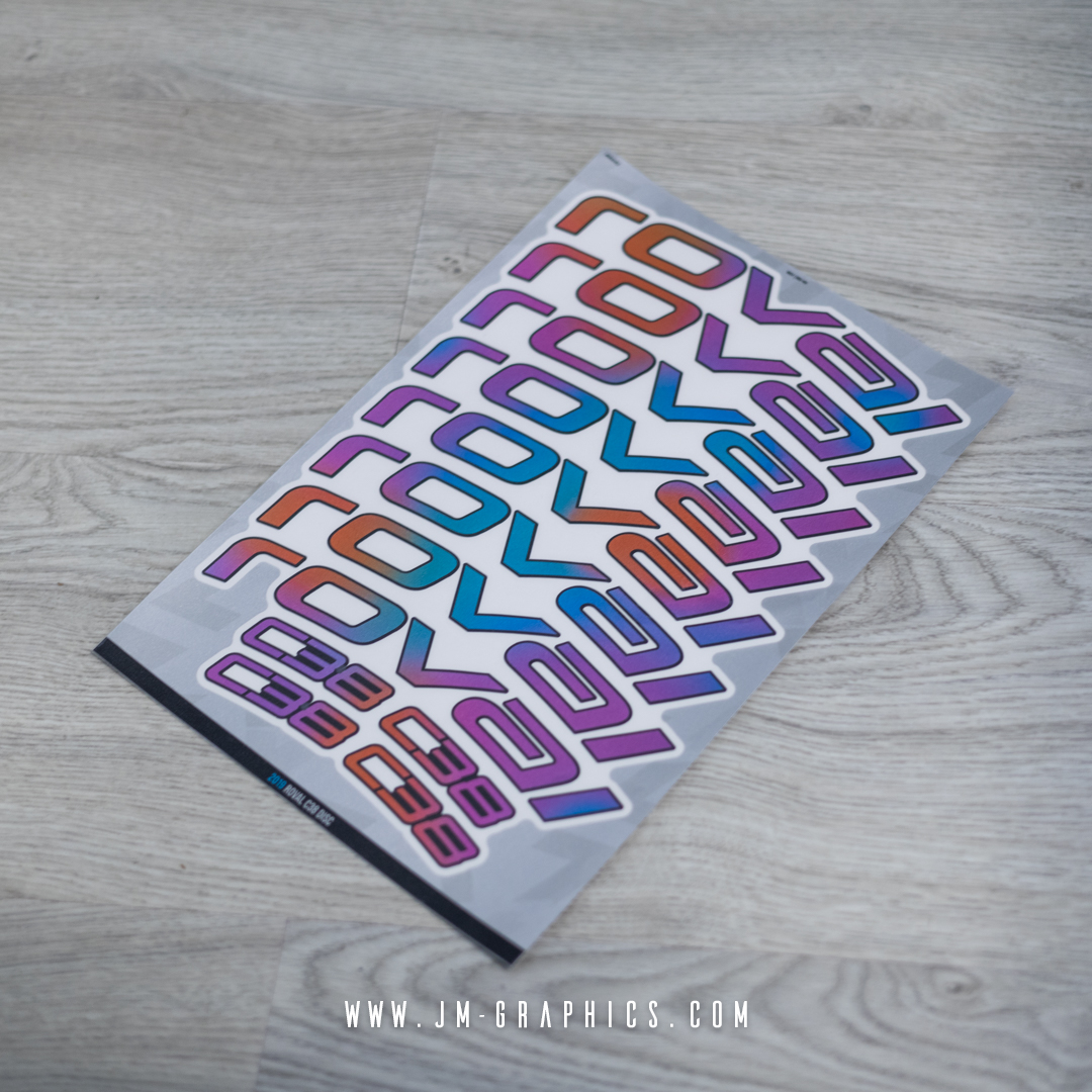 Roval C38 Disc 2019 - Bespoke Custom Colorful Matte Metallic Graphics to Match 2023 Specialized Allez Sprint and Carbon Grey Background