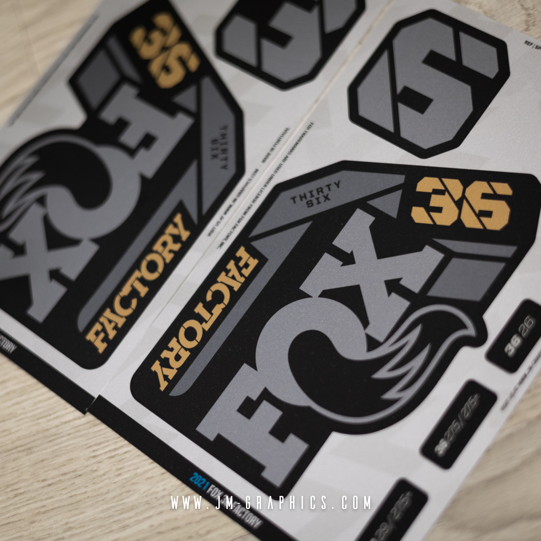 Fox 36 Factory 2021 - Matte Metallic Grey and Gold OEM Graphics With Black Background
