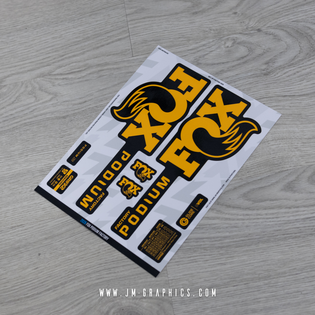 Fox Podium Factory 2026 - Gloss Mondraker Dense Yellow Graphics with Black Background