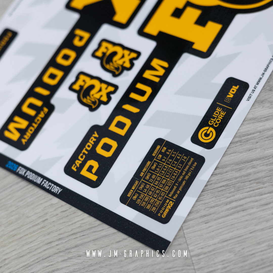 Fox Podium Factory 2026 - Gloss Mondraker Dense Yellow Graphics with Black Background