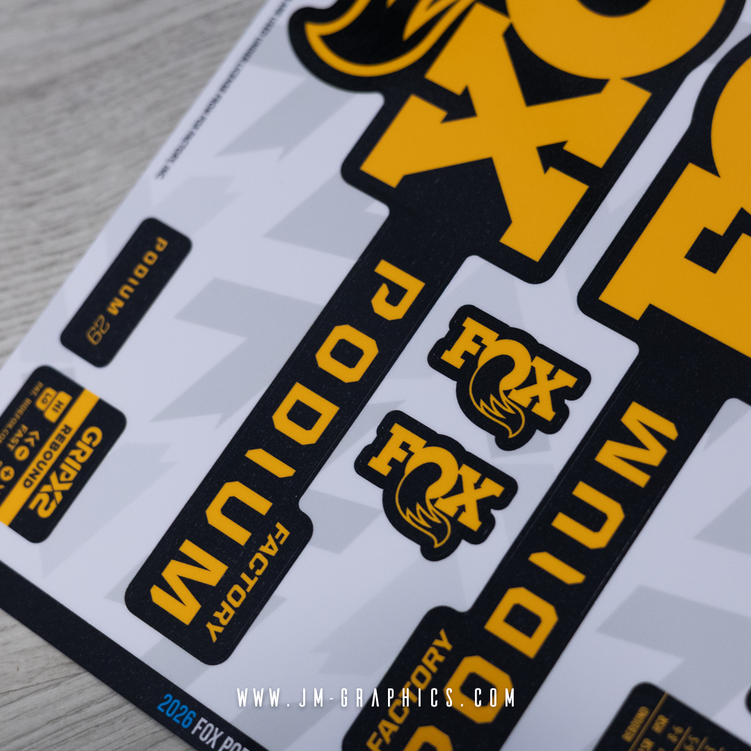 Fox Podium Factory 2026 - Gloss Mondraker Dense Yellow Graphics with Black Background