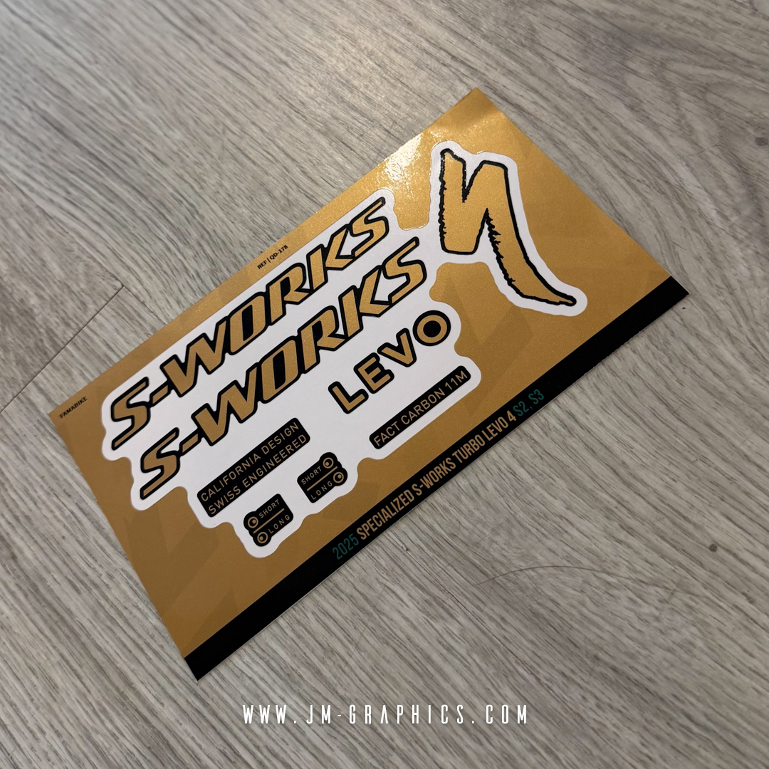 Specialized S-Works Turbo Levo 4 2025 - Gloss Metallic Kashima Gold Graphics with Black Background